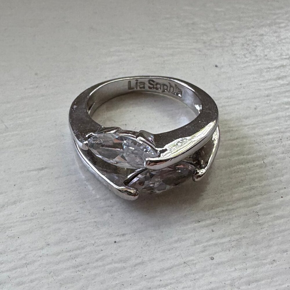 Clear Crystals Silvertone Ring By Lia Sophia, Siz… - image 2